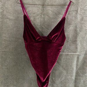 Sexy Burgundy Maroon Velvet Bodysuit Lingerie Top